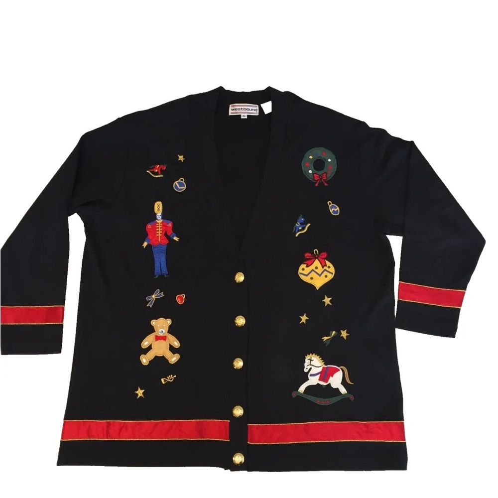 VTG Christmas Cardigan with Embroidered Appliqués - Women's Size Large